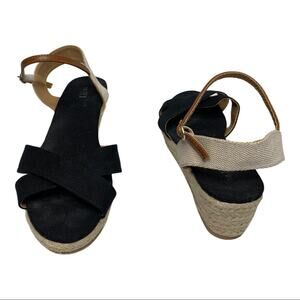 TEX jute wedge sandal black tan size 38 US 7.5